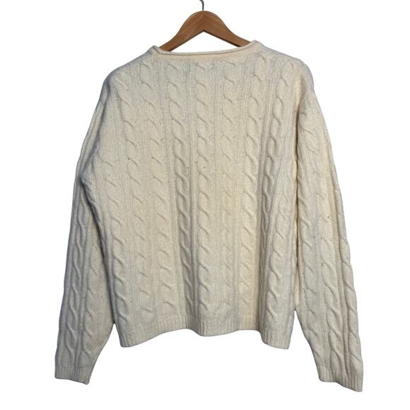 Vintage Greg Norman Lambswool Cable Knit Sweater Medium Cream 90s Pullover - Picture 2 of 4